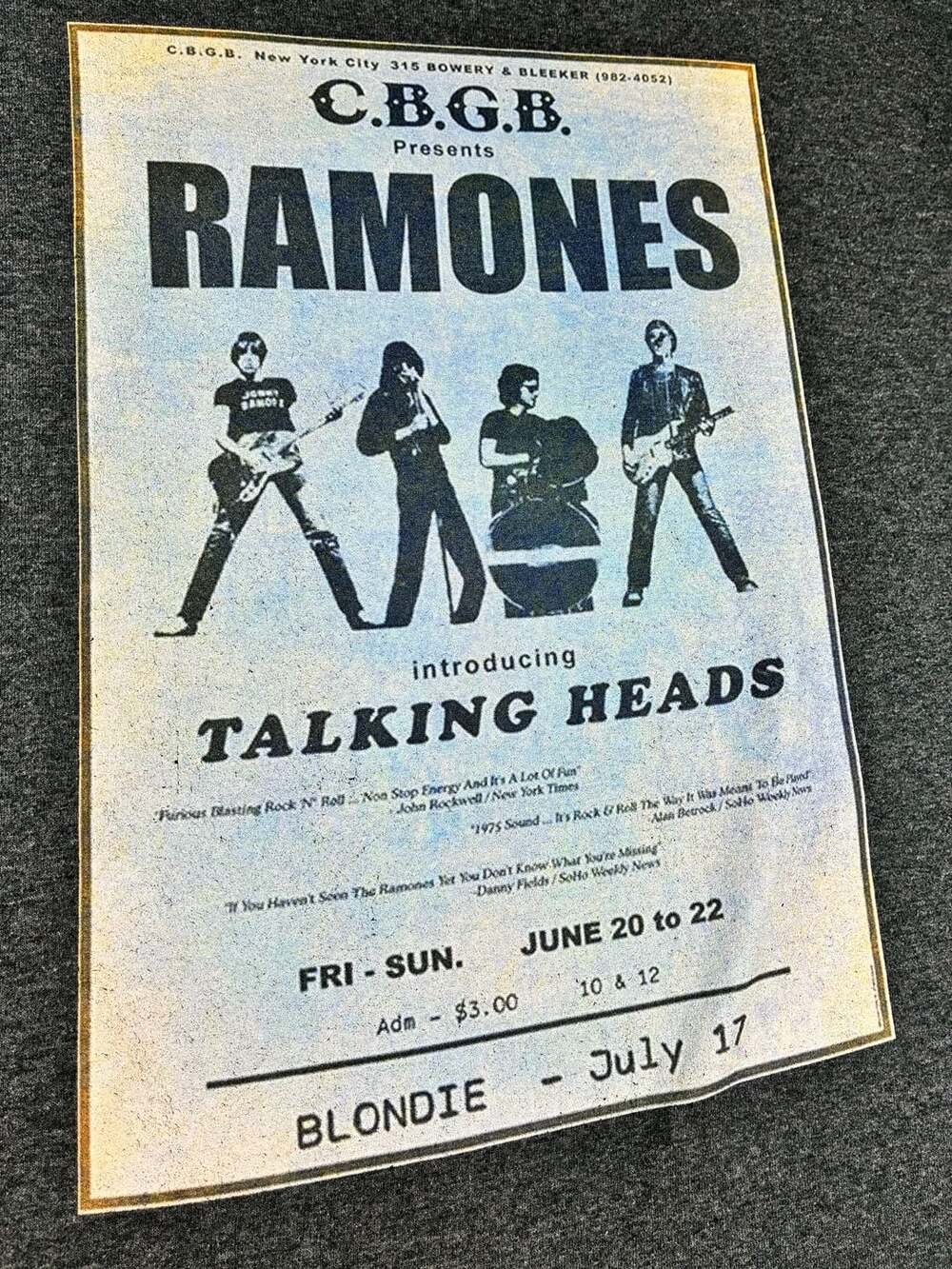 Gildan CBGB Ramones Talking Heads Graphic T Shirt XL Dark Gray Cotton